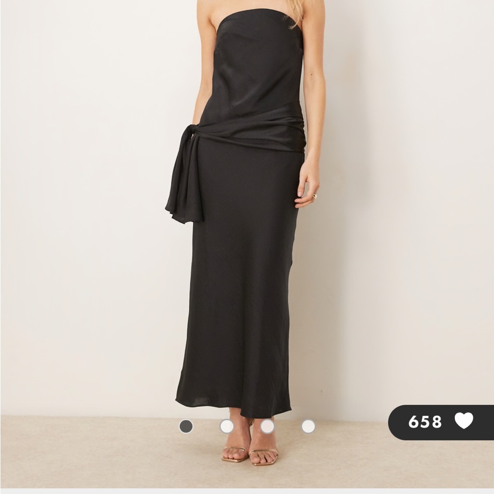 Abercrombie & Fitch Black Strapless bow detail satin maxi dress